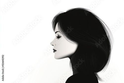 Silhouette of a female profile rendered in black and white, showcasing a minimalist design. The smooth lines and lack of details emphasize elegance and simplicity in form