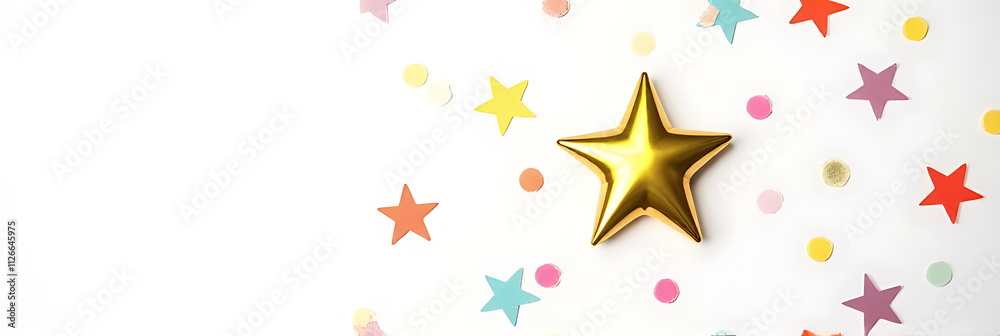 A shiny gold star sits on a blank white background surrounded by confetti and colorful decorations for celebrations and parties._00001_ A shiny gold star sits on a blank white background surrounded by confetti and colorful decorations for celebrations and parties._00001_