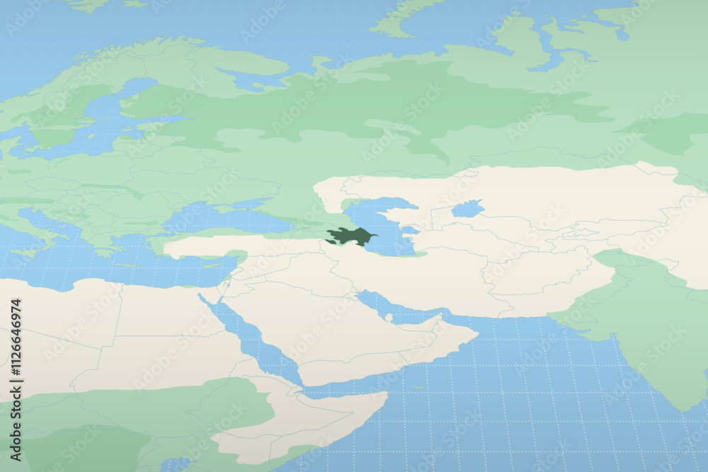 Obraz premium Azerbaijan highlighted on a detailed map, geographic location of Azerbaijan.