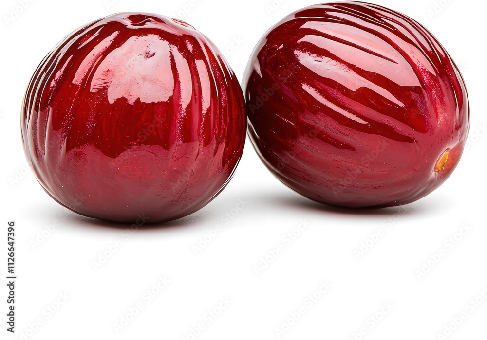 Fototapeta premium Two glossy red apples on a dark background