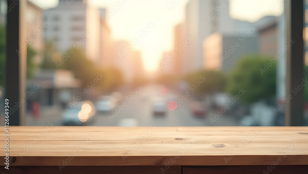 A wood table top with a blurred city view is ideal for showcasing products in a visually appealing layout._00002_ A wood table top with a blurred city view is ideal for showcasing products in a visually appealing layout._00002_
