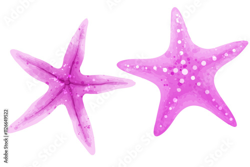 Purple starfish. Vector watercolor set of sea animals