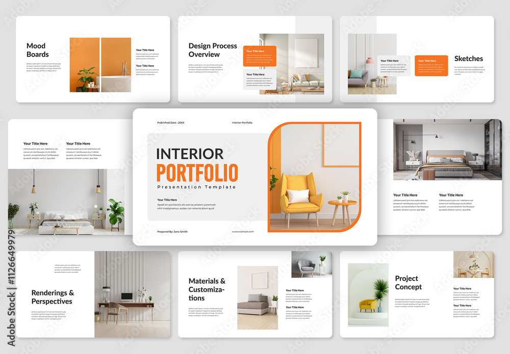 Interior Portfolio Presentation Layout Stock Template | Adobe Stock