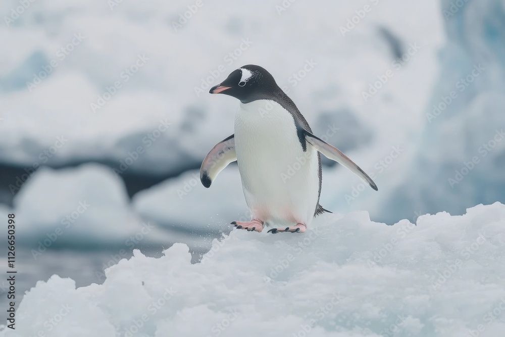 Fototapeta premium adorable penguin standing on ice in a cold environment