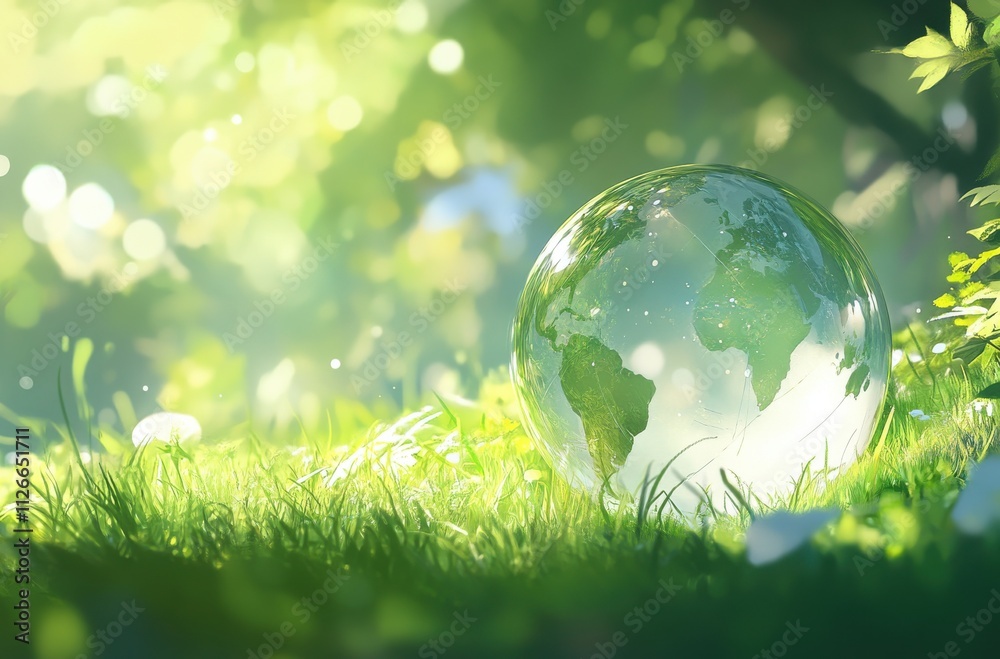 Beautiful Earth Globe Surrounded by Lush Green Grass and Soft Sunlight, Symbolizing Environmental Awareness and Sustainability in Nature Beautiful Earth Globe Surrounded by Lush Green Grass and Soft Sunlight, Symbolizing Environmental Awareness and Sustainability in Nature