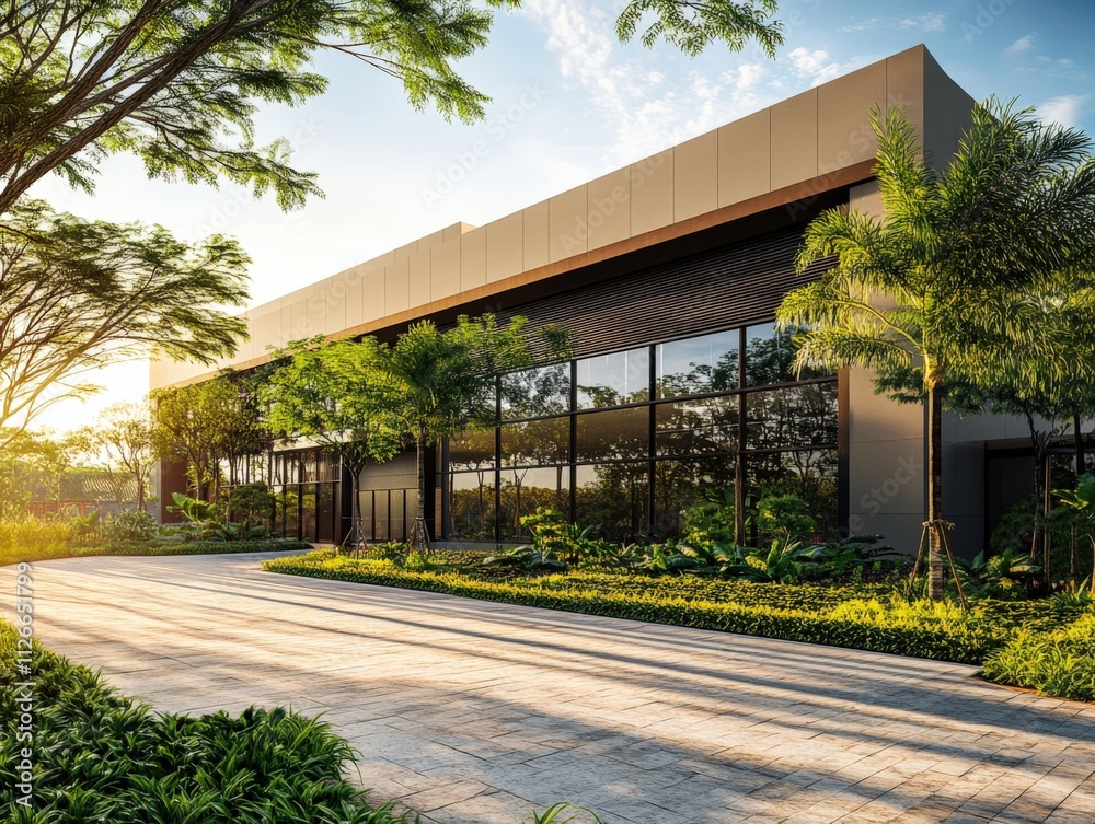 Fototapeta premium modern architectural design with lush greenery and natural light