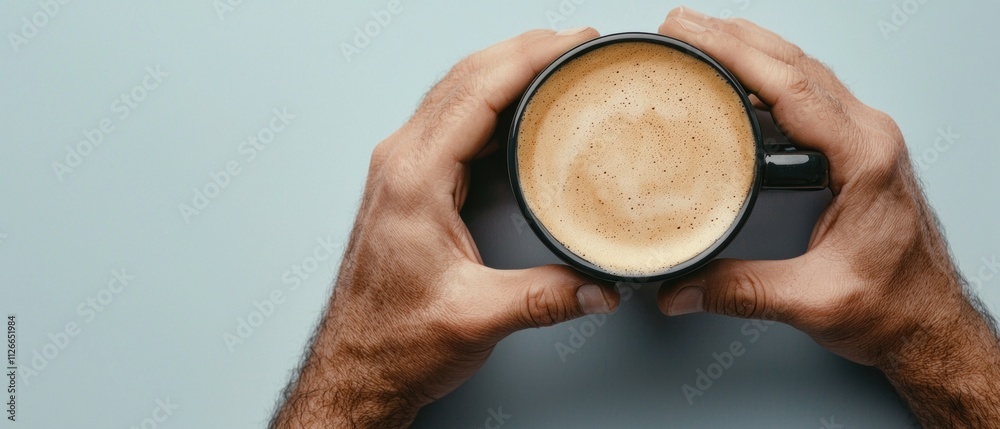 Enjoying a warm coffee drink in cozy home environment overhead view daily ritual concept for relaxation Enjoying a warm coffee drink in cozy home environment overhead view daily ritual concept for relaxation