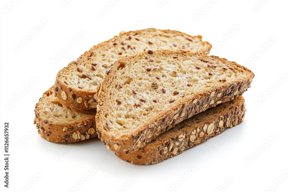 Slices of whole grain bread with seeds on a clean, white background Slices of whole grain bread with seeds on a clean, white background