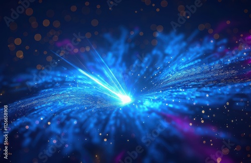 A blue and purple galaxy with a bright blue star in the center