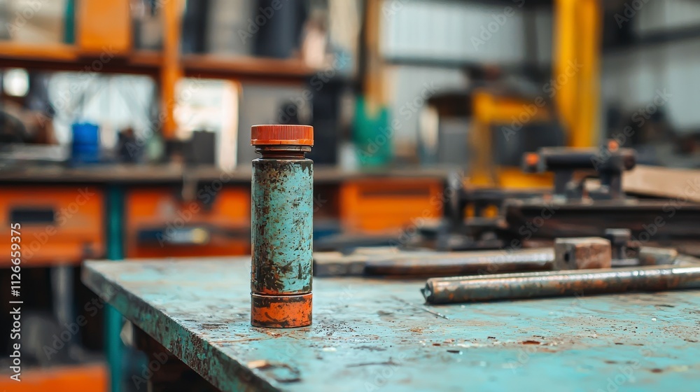 Industrial machinery lubrication tube in workshop tools and equipment setup close-up perspective for maintenance tasks Industrial machinery lubrication tube in workshop tools and equipment setup close-up perspective for maintenance tasks