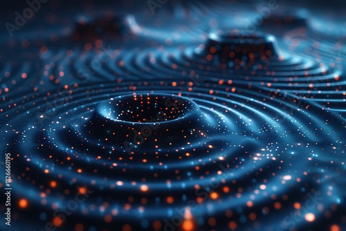 Wave-like 3D abstract landscape with glowing particles in dark blue tones creating a mesmerizing effect across the surfaceabstract
