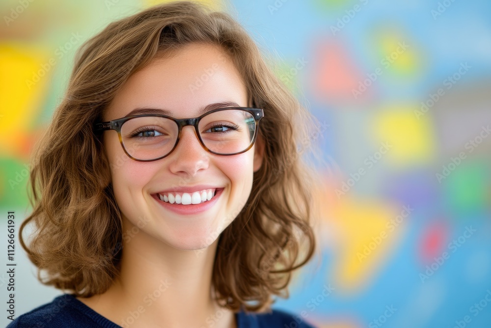 Positive young female teacher in a classroom setting Positive young female teacher in a classroom setting