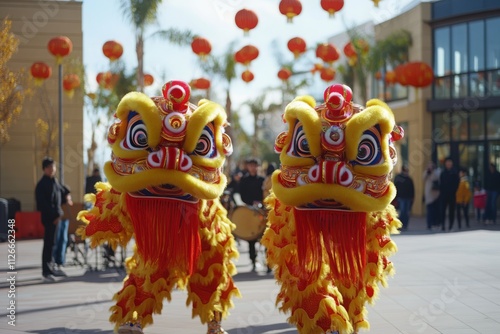 Chinese lion dance performance, cultural dance of Chinese people.