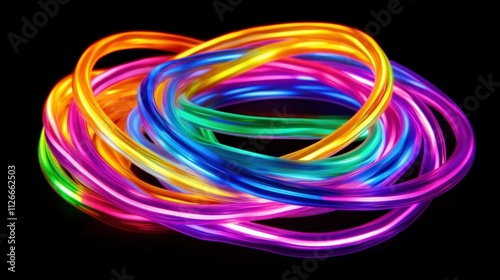 colorful glowing neon light trails on a dark background