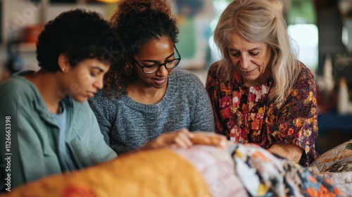 Diverse Women Sewing a Quil...
