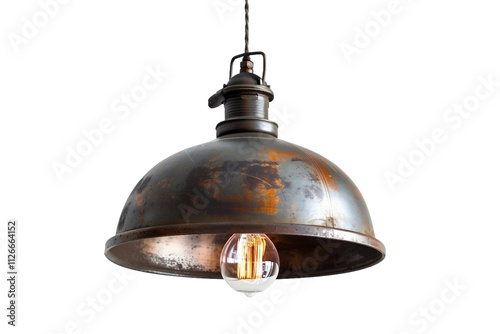 Distinctive Industrial Metal Hanging Lamp with Edison Bulb Accent Isolated on Transparent Background photo