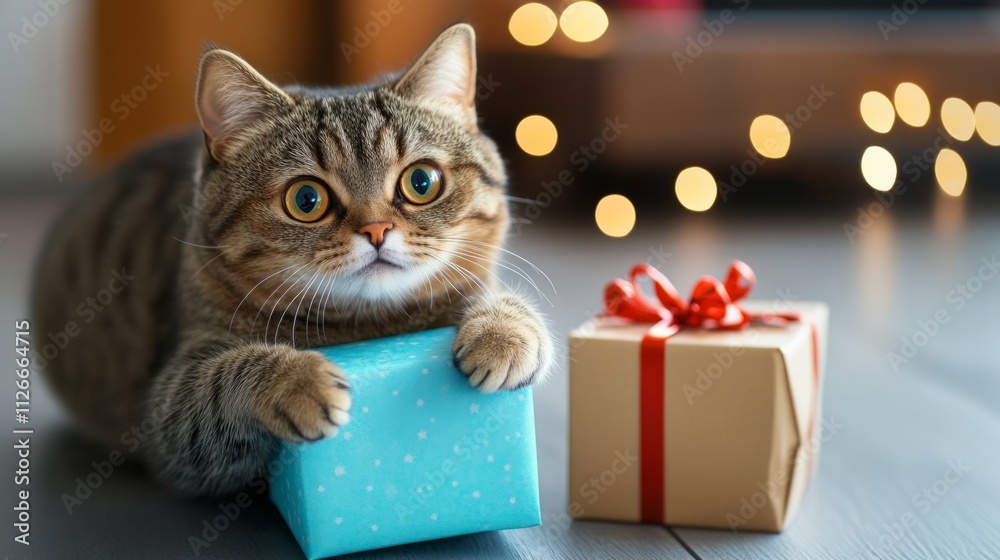 Christmas cat holding a gift Christmas cat holding a gift