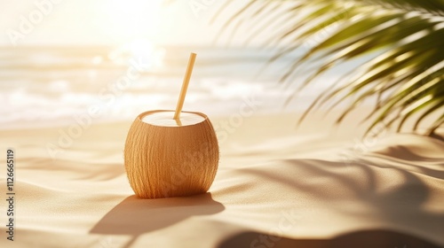 Coconut Cocktail Close-Up on Golden Sands