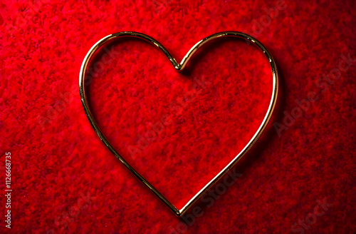 A heart made of gold wire on a red background