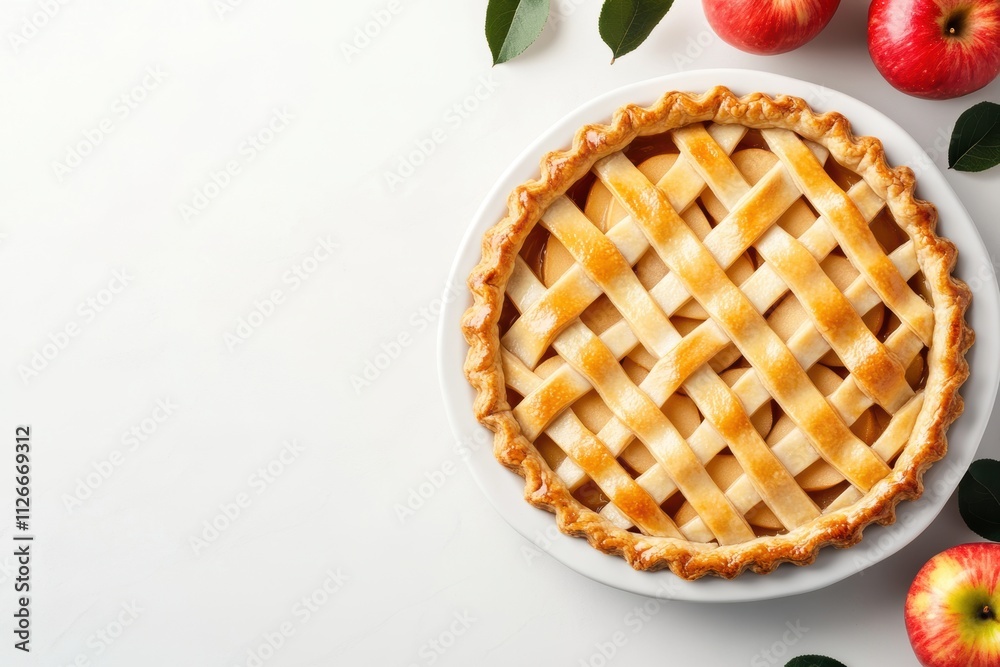 baking for special occasions, a traditional apple pie presented on a white platter, highlighting its lattice crust and fresh ingredients for national pie day baking for special occasions, a traditional apple pie presented on a white platter, highlighting its lattice crust and fresh ingredients for national pie day