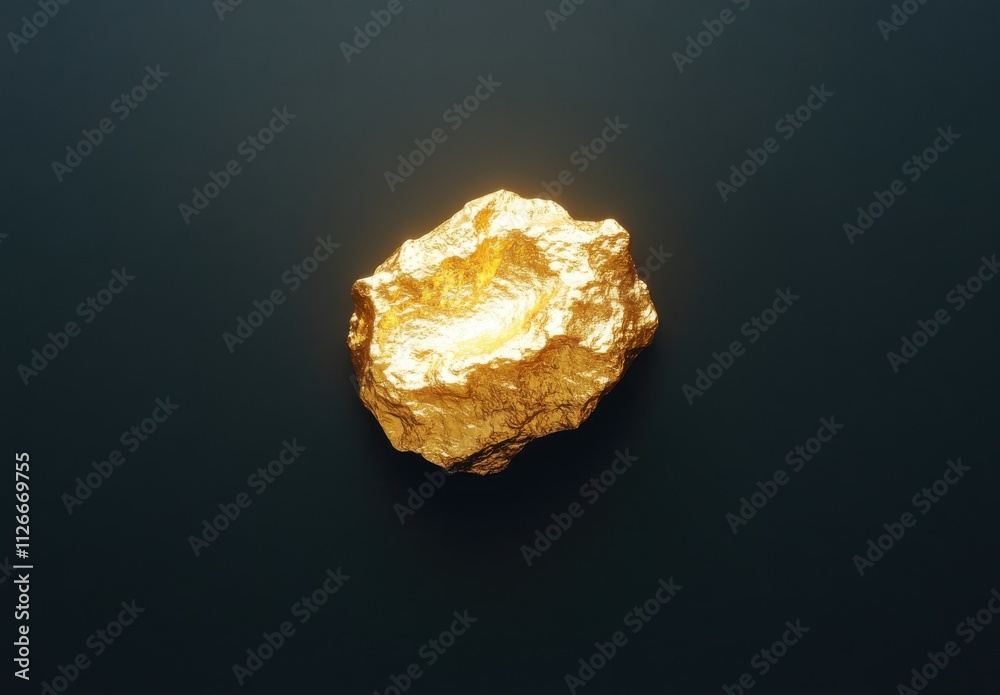 Glimmering Gold Nugget on Dark Background with Reflections and Texture Detailing, Symbolizing Wealth, Luxury, and Natural Resources Glimmering Gold Nugget on Dark Background with Reflections and Texture Detailing, Symbolizing Wealth, Luxury, and Natural Resources