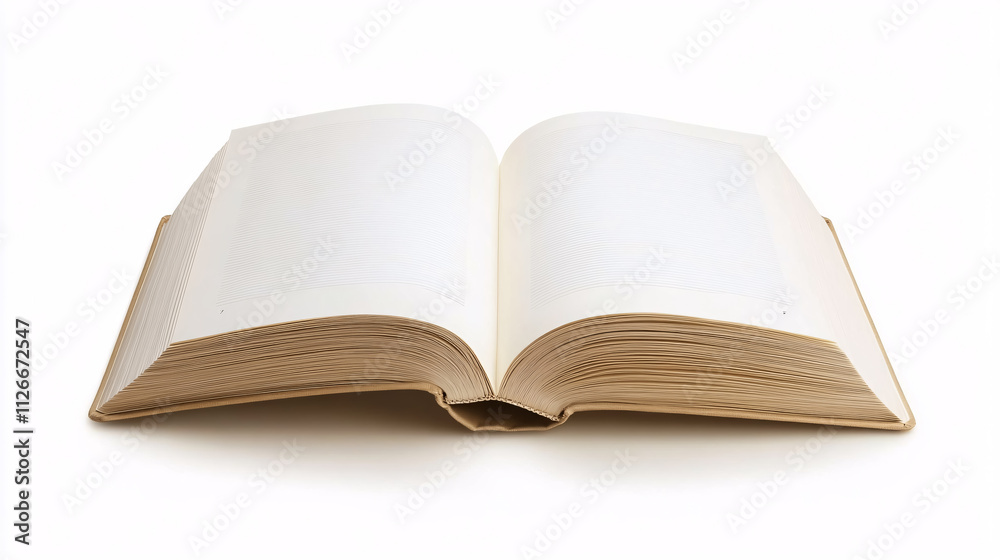 An open book with blank white pages. An open book with blank white pages.