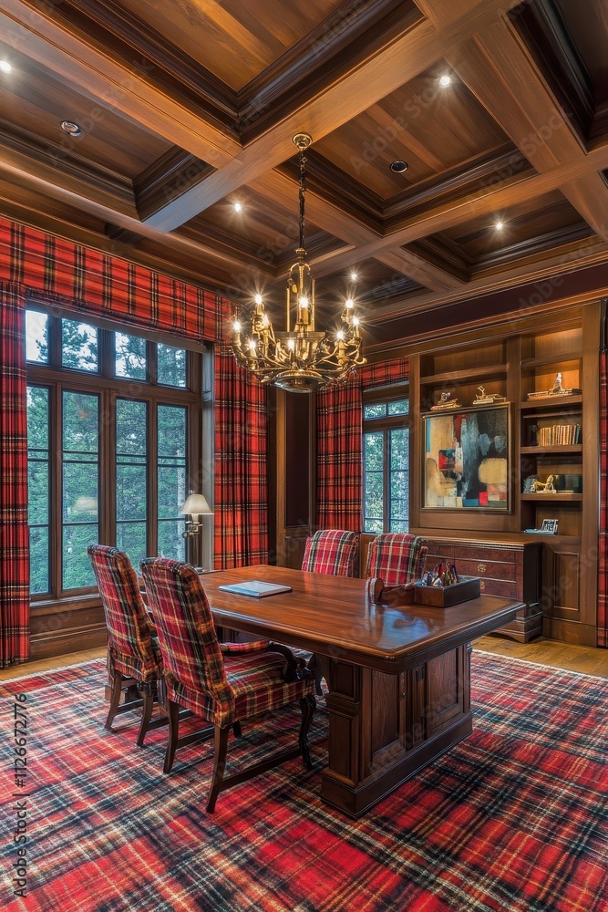 Rustic and Traditional Plaid-Inspired Dining Room with Wooden Accents Rustic and Traditional Plaid-Inspired Dining Room with Wooden Accents