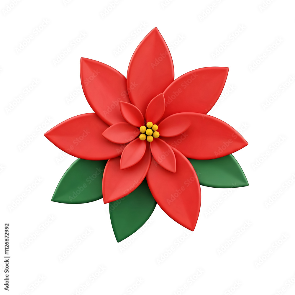 Red Poinsettia Flower Icon with Green Leaves Red Poinsettia Flower Icon with Green Leaves
