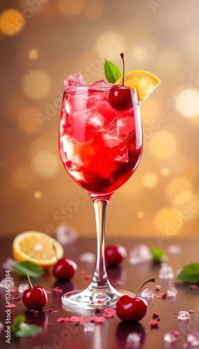 Wallpaper Mural Refreshing Cherry Cocktail with Ice in Elegant Glass Torontodigital.ca