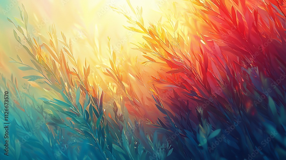Vibrant sunset illuminating colorful foliage. Vibrant sunset illuminating colorful foliage.