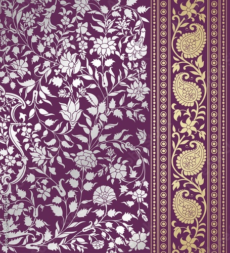 wedding card design, traditional paisley floral pattern , royal India	