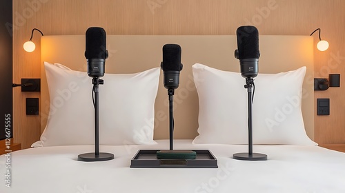 Stylish Minimalist Podcast Setup in Bedroom photo