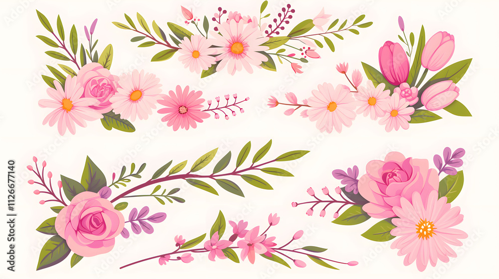 Obraz premium Colorful minimalist flower icons, clean vector illustrations