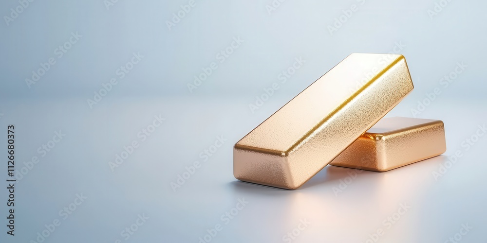Two gleaming gold bars are positioned on a smooth surface, reflecting light with a soft, luxurious glow. Two gleaming gold bars are positioned on a smooth surface, reflecting light with a soft, luxurious glow.