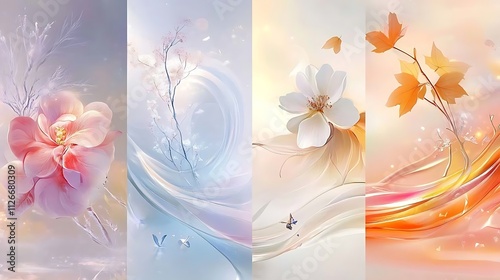 Serene Bloom,Whispers of Spring,Celestial Garden,Abstract Floral Design,Shimmering Petals