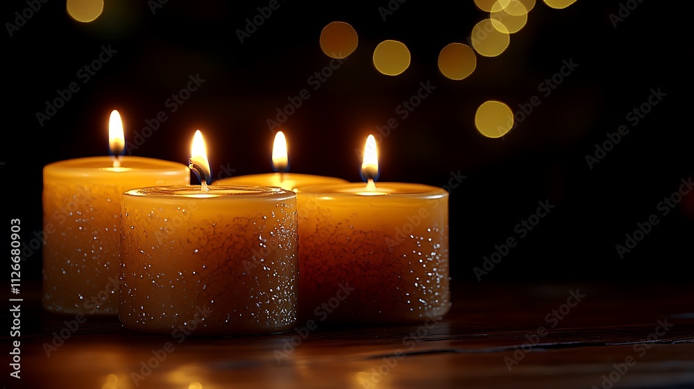 Four Golden Candles Burning Brightly In The Dark Four Golden Candles Burning Brightly In The Dark