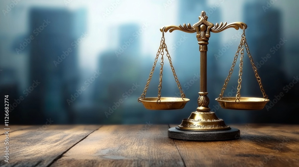 Legal scales on a wooden table Legal scales on a wooden table