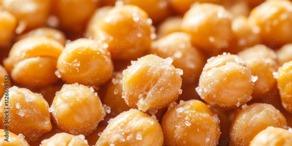 A closeup of crunchy roasted chickpeas, highlighting their salted exterior, perfect for snacking. These crunchy chickpeas make an irresistible treat for anyone seeking a tasty, healthy option. A closeup of crunchy roasted chickpeas, highlighting their salted exterior, perfect for snacking. These crunchy chickpeas make an irresistible treat for anyone seeking a tasty, healthy option.