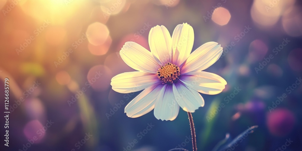 Single flower thriving outdoors, enhanced with lens flare and a vintage overlay, showcases the beauty of nature through the lens. This image of a single flower captivates the viewer s attention. Single flower thriving outdoors, enhanced with lens flare and a vintage overlay, showcases the beauty of nature through the lens. This image of a single flower captivates the viewer s attention.