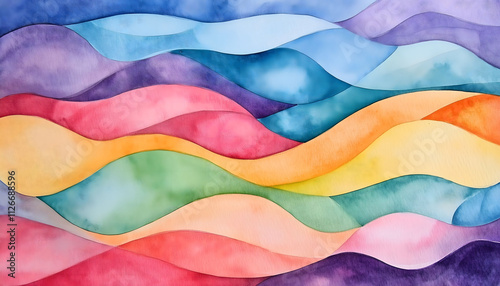 Seamless watercolor pattern of colorful waves