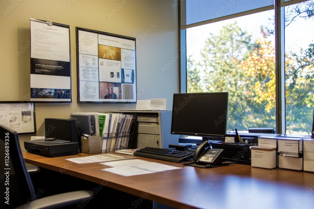 A clean office desk with branded merchandise samples. A clean office desk with branded merchandise samples.