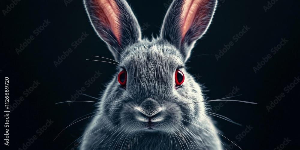 Obraz premium Adorable and beautiful rabbit featuring striking red eyes, showcasing the charm and appeal of this cute rabbit in a delightful portrait. The cute rabbit captivates with its unique red eyed look.