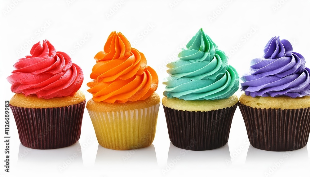 Delightful Colorful Cupcakes with Rainbow Frosting Isolated on a Transparent Background Perfect for Celebrations, Parties, and Sweet Treats Delightful Colorful Cupcakes with Rainbow Frosting Isolated on a Transparent Background Perfect for Celebrations, Parties, and Sweet Treats