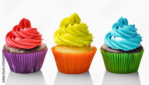 Delightful Colorful Cupcakes with Vibrant Rainbow Frosting Isolated on Transparent Background Perfect for Celebrations, Parties, and Sweet Treats to Brighten Your Day