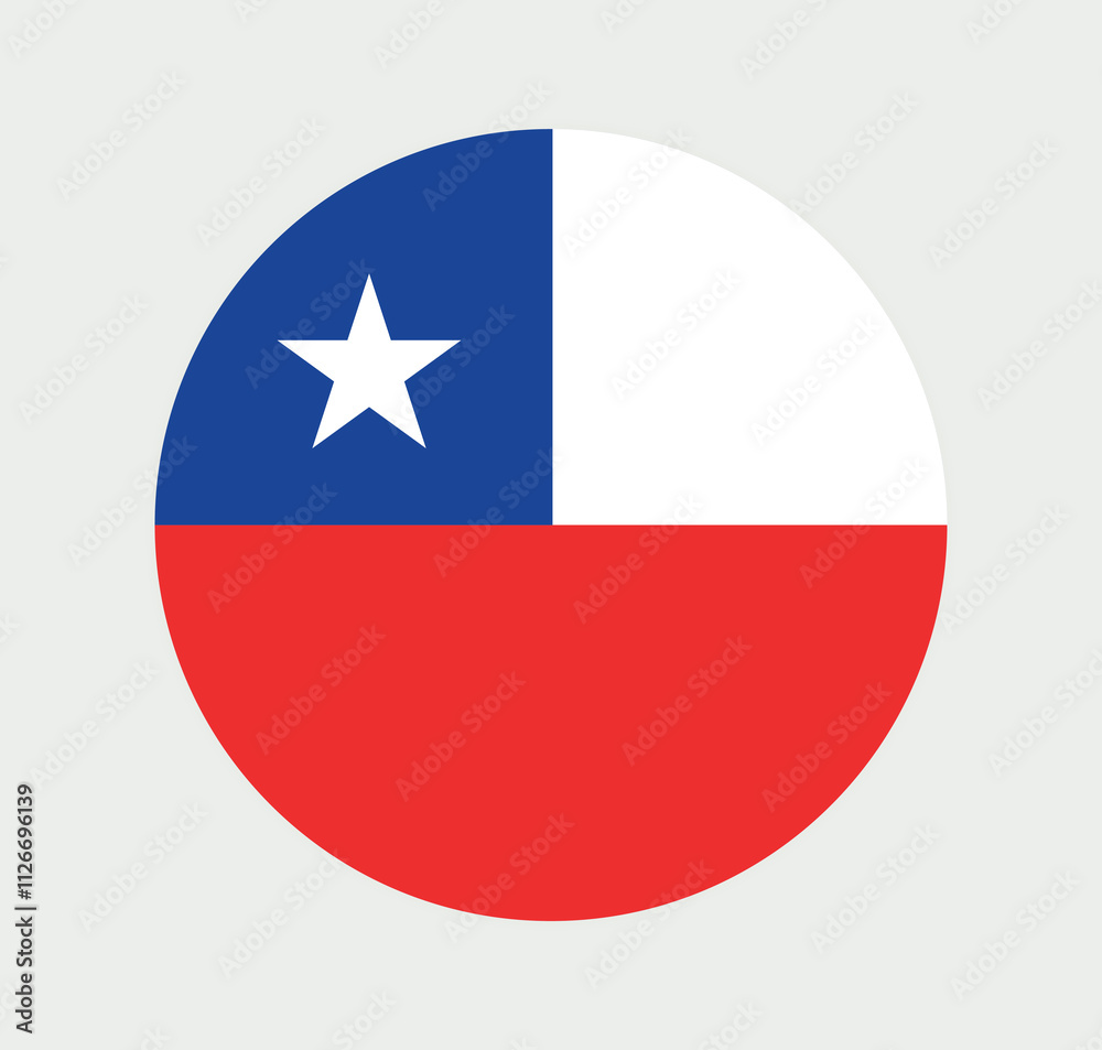 Vector Chile National Flag icon. Round flag of Chile on Gray Background.