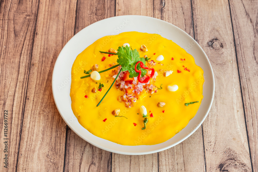 A creamy and comforting dish. Shredded chicken is bathed in a sauce made from ají amarillo, bread soaked in milk, cheese and nuts. A creamy and comforting dish. Shredded chicken is bathed in a sauce made from ají amarillo, bread soaked in milk, cheese and nuts.