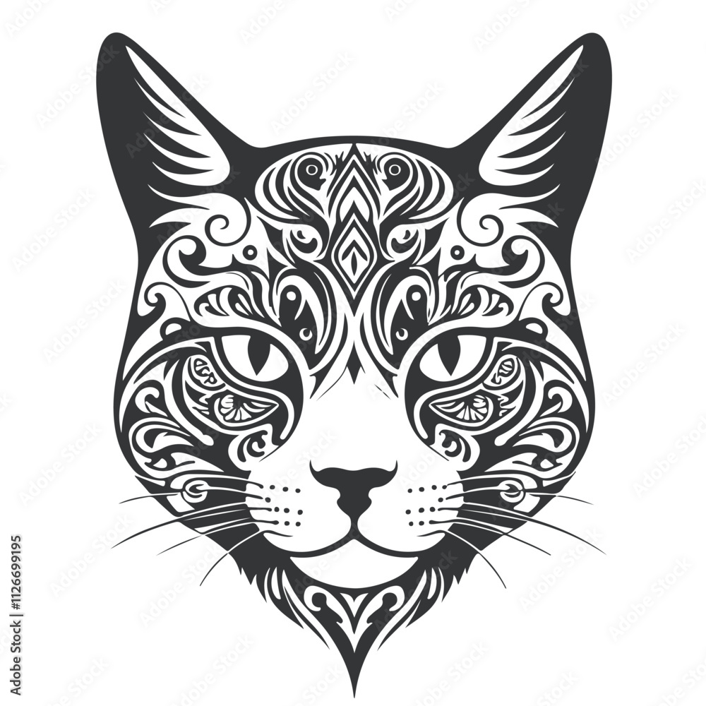 Fototapeta premium Black and white cat tattoo silhouette