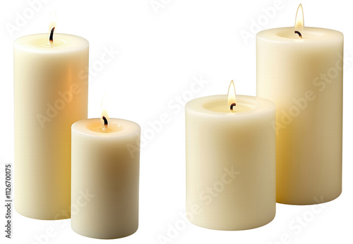 Elegant White Candles Burning for Serenity isolated on transparent background.