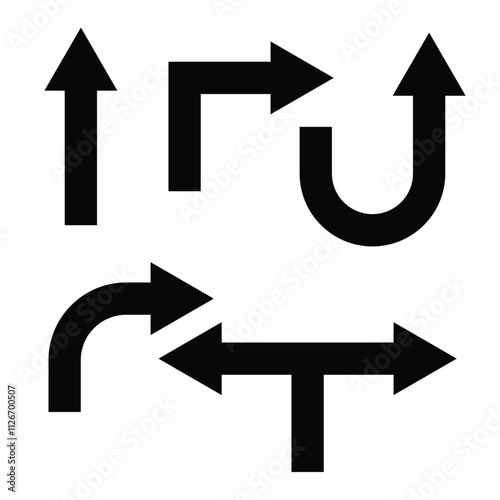 Wallpaper Mural Arrow icon set. direction icon set. go straight, this way, one way, only U turn, left and right black arrow sign. direction icon set, road icon set Torontodigital.ca