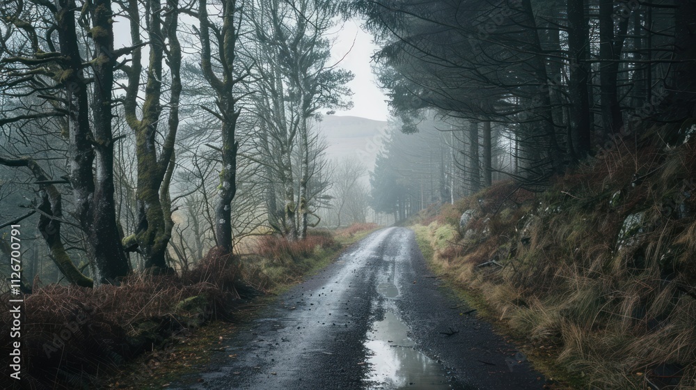 Naklejka premium Foggy Forest Road